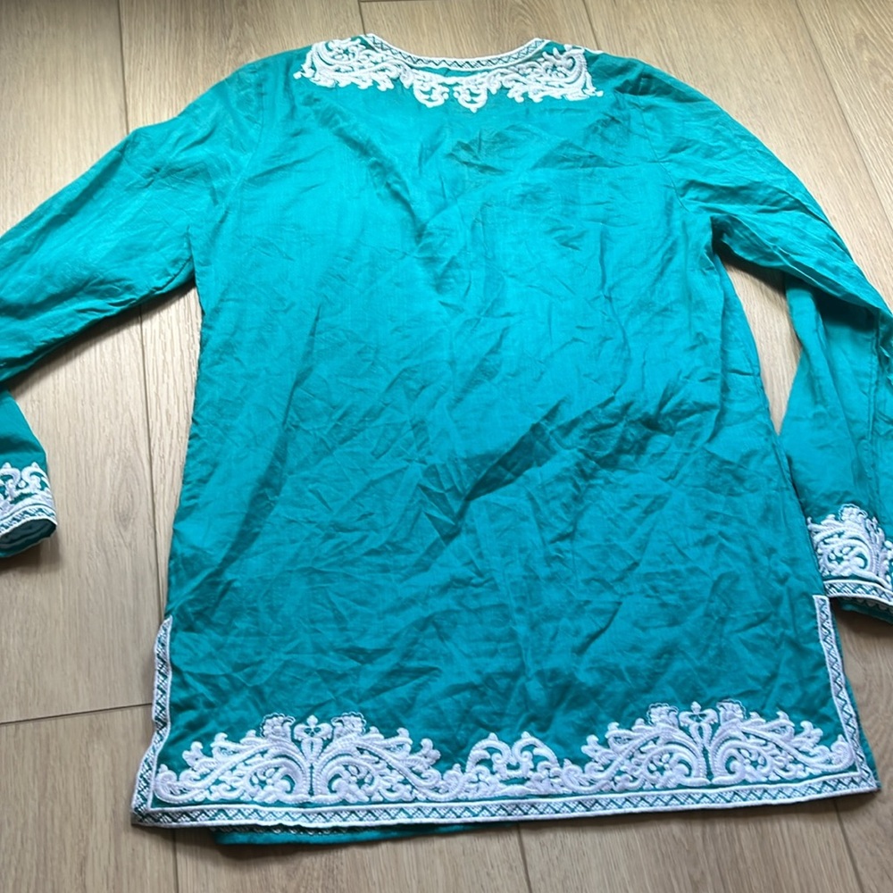 Michael Kors Blue Embroidered Long Sleeve Shirt Blouse Size Medium - Picture 5 of 5